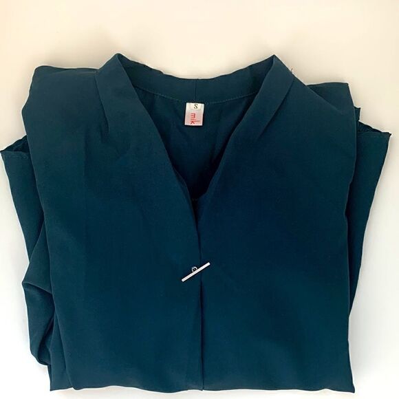 💚New Dark Green V-neck Plain Women Blouse Shirt - Picture 5 of 7